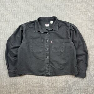 Levi's Kinsley Denim Shirt Women's Small Black Button Up Puff Balloon Sleeves